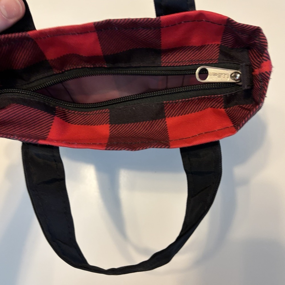 LL Bean Buffalo Check Mini Tote Bag Red Black Small Granola Outdoor Zippered - Picture 3 of 7